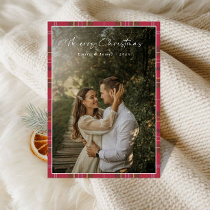 Plaid Script モダン First Christmas結婚した Photo シーズンカード