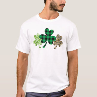 Plaid Shamrock Leopard Camouflage Fun St Patricks Tシャツ