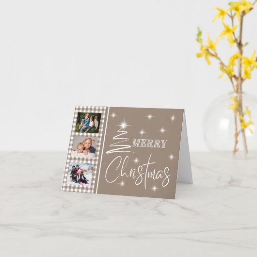 Plaid Simplistic Christmas Tree家族写真 カード (黄色い花)