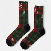 Plaid Snowflakes Rustic Winter Christmas Tartan ソックス (左)