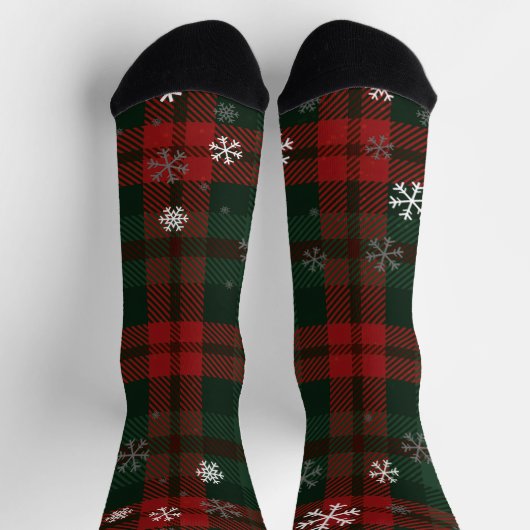Plaid Snowflakes Rustic Winter Christmas Tartan ソックス (上部)