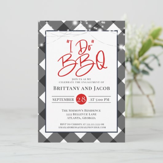 Plaid String Lights I do BBQ婚約 招待状 (スタンド正面)