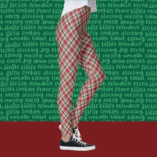 Plaid Tartan Christmas Red & Green Holiday Comfort レギンス