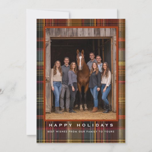 Plaid Tartan Equestrian Barn Ranch Christmas シーズンカード (正面)