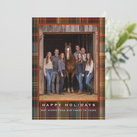 Plaid Tartan Equestrian Barn Ranch Christmas シーズンカード (スタンド正面)