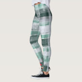 Plaid tartan green white monogrammed red festive  レギンス (左)