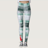 Plaid tartan green white monogrammed red festive  レギンス (正面)