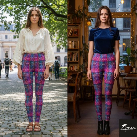 Plaid Tartan Pink Purple Teal Neon レギンス