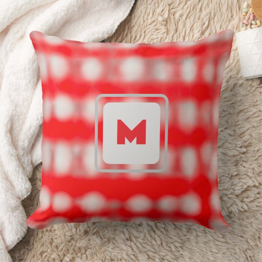 Plaid tartan red white gray monogram Christmas  クッション (ブランケット)