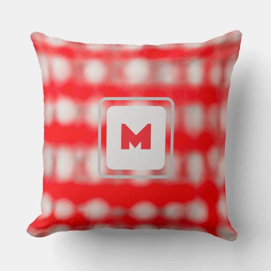 Plaid tartan red white gray monogram Christmas  クッション (正面)