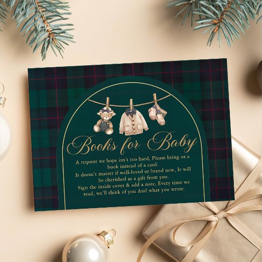 Plaid Teddy Bear Baby Shower bookbook for baby エンクロージャーカード