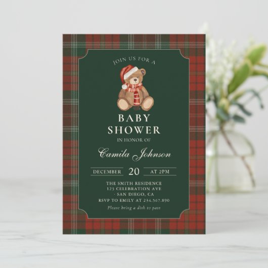 Plaid Teddy Bear Baby Shower Invitation 招待状 (スタンド正面)