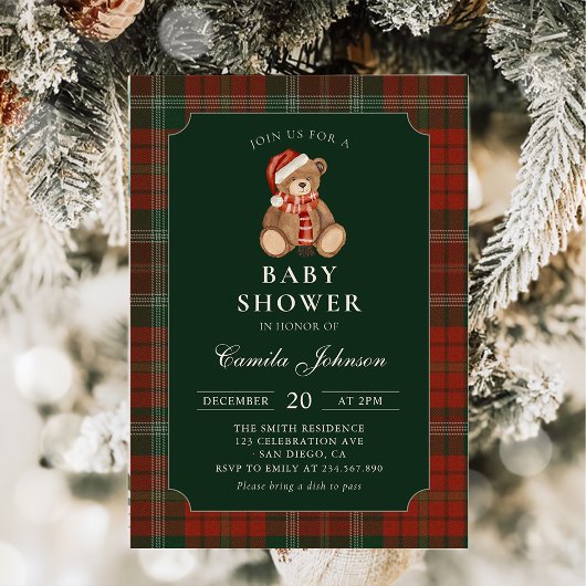 Plaid Teddy Bear Baby Shower Invitation 招待状