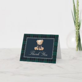 Plaid Teddy Bear Baby Shower Thank You Card サンキューカード