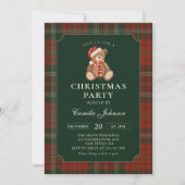 Plaid Teddy Bear Christmas Party Invitation 招待状 (正面)