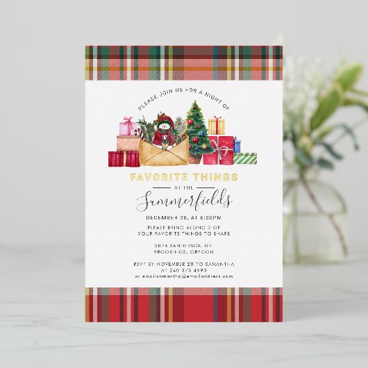 Plaid Thingsお気に入りの Christmasパーティー金ゴールド 箔シーズンカード (立ち正面)