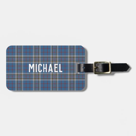 Plaid Thompson Clan Blue Grey Check Custom Tartan ラゲッジタグ (正面横)