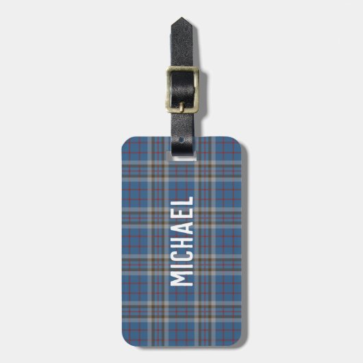 Plaid Thompson Clan Blue Grey Check Custom Tartan ラゲッジタグ (正面縦)