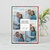 Plaid Typography Our First Christmas Newlywed シーズンカード (スタンド正面)