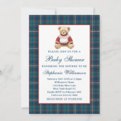 Plaid Vintage Teddy Bear Christmas Baby Shower 招待状 (正面)