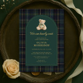 Plaid We Can Bearly Wait Green Blue Baby Shower 招待状