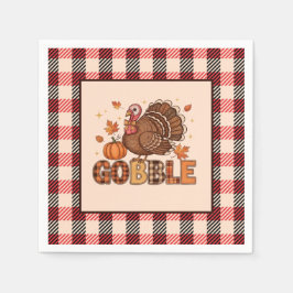 Plaid & Whimsy – Festive Thanksgiving Turkey スタンダードカクテルナプキン