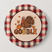Plaid & Whimsy – Festive Thanksgiving Turkey 缶バッジ (正面)