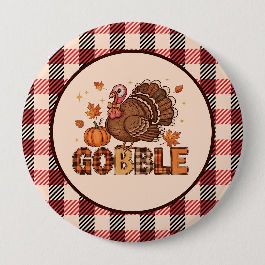 Plaid & Whimsy – Festive Thanksgiving Turkey 缶バッジ (正面)