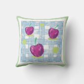 Plaid with Cherry Print Throw Pillow クッション (裏面)