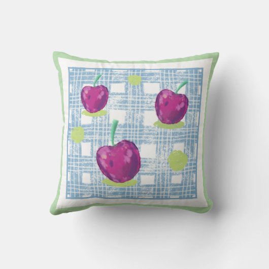 Plaid with Cherry Print Throw Pillow クッション (裏面)
