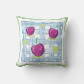 Plaid with Cherry Print Throw Pillow クッション (正面)