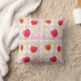 Plaid with Pink Cherries Throw Pillow クッション