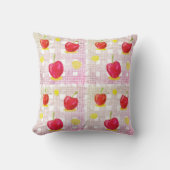 Plaid with Pink Cherries Throw Pillow クッション (正面)
