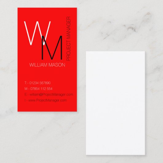 Plain and Simple Red Monogram Business Card 名刺 (正面/裏面)