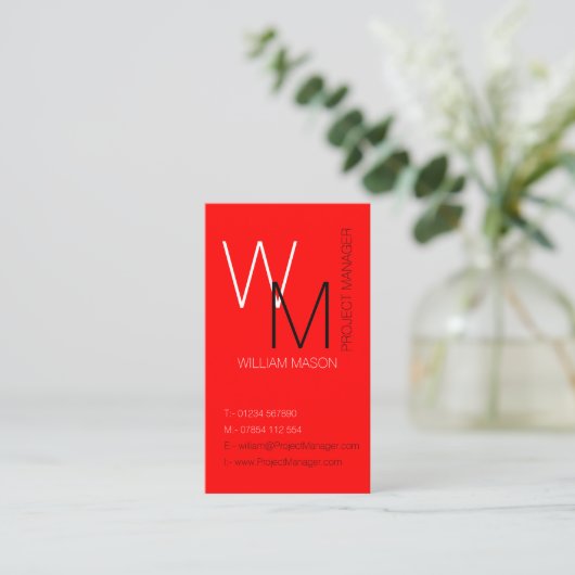 Plain and Simple Red Monogram Business Card 名刺 (スタンド正面)