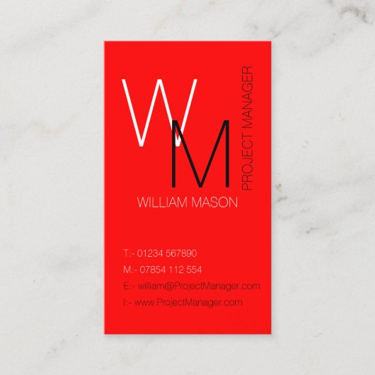 Plain and Simple Red Monogram Business Card 名刺 (正面)