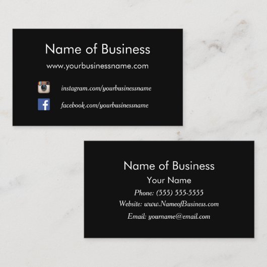 Plain Blackモダン Social MediaのWebサイト 名刺 (正面/裏面)
