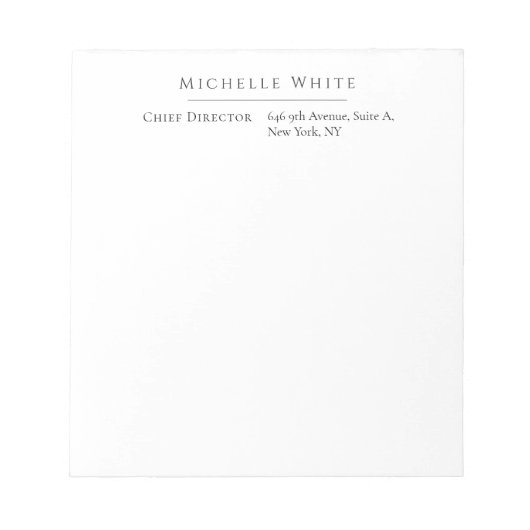  Plain Elegant White Professional Modern ノートパッド (正面)