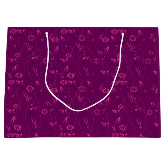 Plain floral pattern retro burgundy ラージペーパーバッグ (正面)