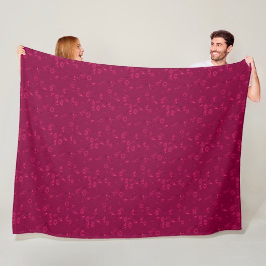 Plain floral pattern retro red フリースブランケット (インサイチュ)