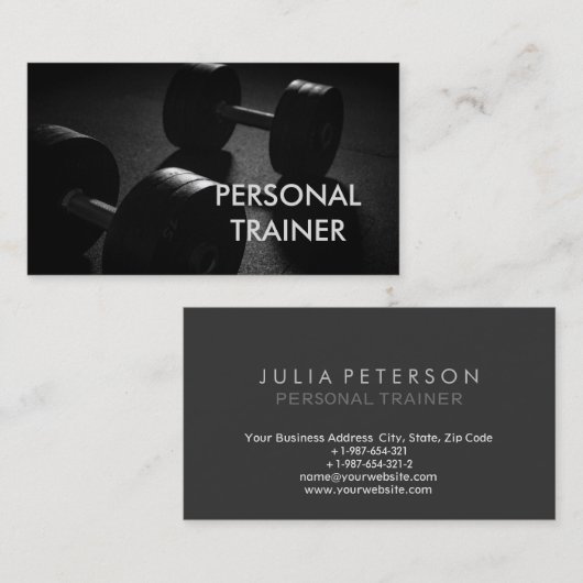 Plain Gray Fitness Modern Personal Trainer 名刺 (正面/裏面)