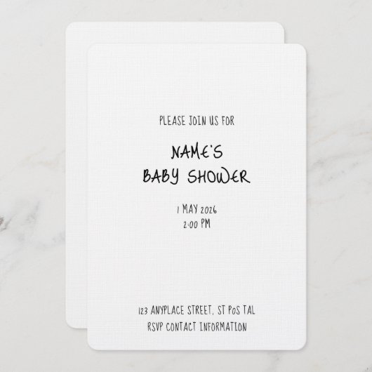 Plain Invitation Template - Baby Shower 1 - Simple 招待状 (正面/裏面)