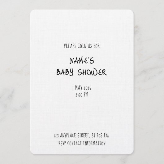 Plain Invitation Template - Baby Shower 1 - Simple 招待状 (正面)