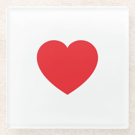 Plain Modern White Red Love Heart Graphic ガラスコースター (正面)