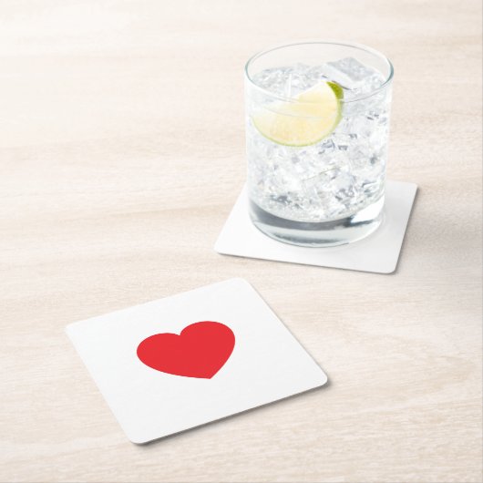 Plain Modern White Red Love Heart Graphic スクエアペーパーコースター (インサイチュ)