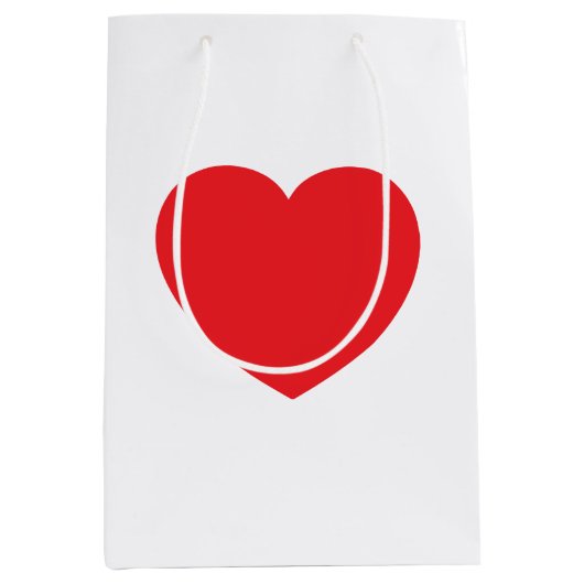Plain Modern White Red Love Heart Graphic ミディアムペーパーバッグ (正面)