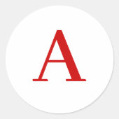 Plain Modern White Red Monogram Initial Letter ラウンドシール (正面)