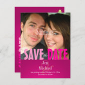 Plain, Pink日付写真/DIYフォントを保存 案内ポストカード (正面/裏面)