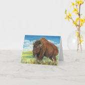 Plains Bull Buffalo American Bison Wildlife Art カード (黄色い花)
