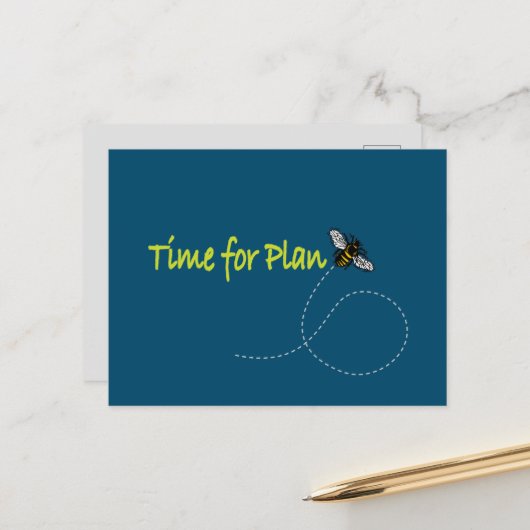 Plan Beeティール(緑がかった色)BG水平はがき ポストカード (正面/裏面インサイチュ)